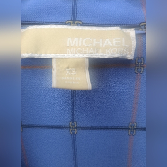 Michael Kors Blue Chain Linked Gold Collared Shirt Button down Blouse Size XS - Picture 5 of 9